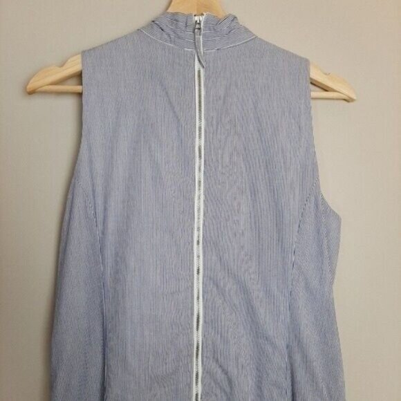 BANANA REPUBLIC | Sleeveless Bow Neck Shift Dress Stripe Blue & White 10 Petite - Picture 7 of 10